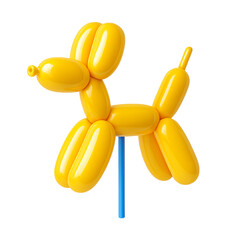 Yellow Balloon Dog on Blue Stick Isolated