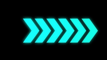 Glowing cyan chevron arrows moving right on black blue