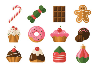 Festive holiday treats and sweets in flat design style