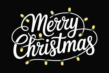 Merry christmas script with string lights on black background