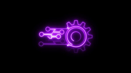 Purple Neon Gear and Circuit Lines on Black Background