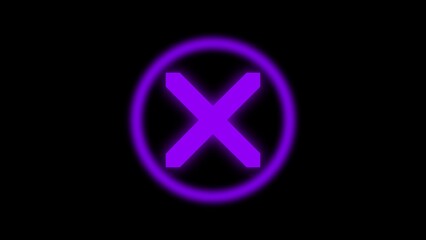 Purple Neon X Mark in Circle on Black Background cross