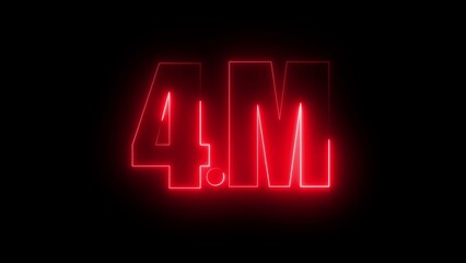 Red Neon 4 M Sign on Black Background four million