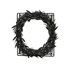 Fototapeta premium A single, contemporary, square-shaped wreath with sleek, geometric lines, crafted from polished metal or matte materials, on a transparent, isolated studio background with shadowless lighting, concept