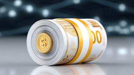 Rolls of currency bills stacked and spinning