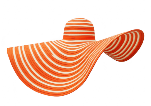 Orange and white striped wide brim sun hat isolated on transparent background