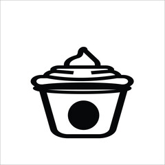 A modern and bold glyph-style vector icon of a hot beverage cup, such as coffee, hot chocolate, or a frappe, topped with a generous swirl of whipped cream. The solid, filled design makes it an delicos