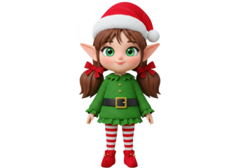 Cute christmas elf girl wearing a santa hat isolated on transparent background