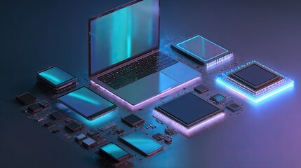 Tech devices, circuit boards, glowing components