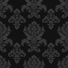 Fototapeta premium Seamless Damask Pattern Black-Dark Gray Luxury Mysterious Vector