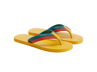 Yellow flip flops with striped straps isolated on a transparent background image