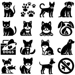 Obraz premium Various black dog icon illustration white background