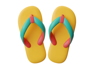 Yellow flip flops with teal and coral straps isolated on a transparent background flipflops footwear
