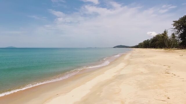 Right-moving drone view of the beach in Besut, Terengganu