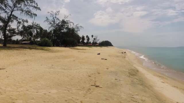 Rotating to the right, drone view at the Besut Beach in Terengganu.