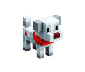 Pixelated white dog wearing red scarf, isolated