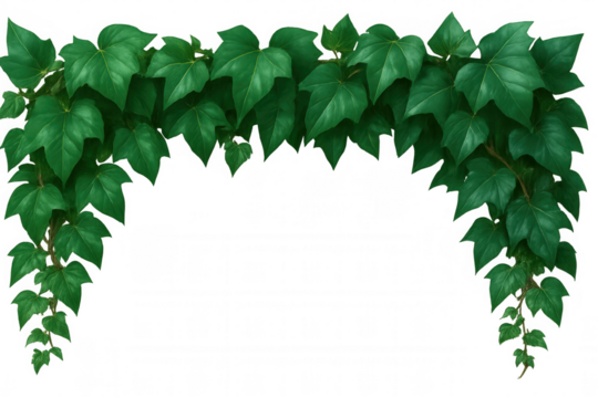 Verdant ivy garland draping elegantly, creating organic frame with delicate green leaves cascading against pristine white backdrop