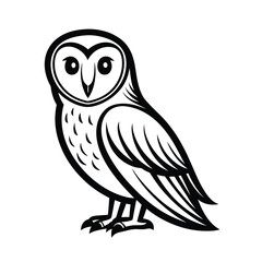 Elegant line art illustration of a barn owl perched serenely on a clean white background