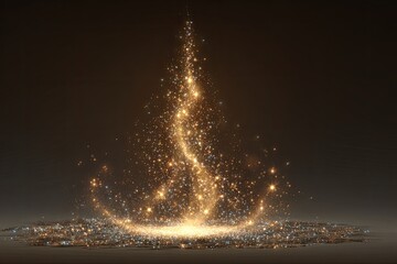Golden light particles spiraling upwards from a circular base