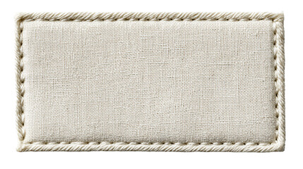 Fabric label with visible stitching and texture on white background, cut out transparent