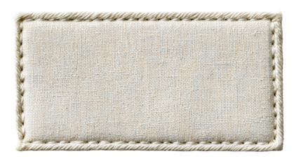 Fabric label with visible stitching and texture on white background, cut out transparent