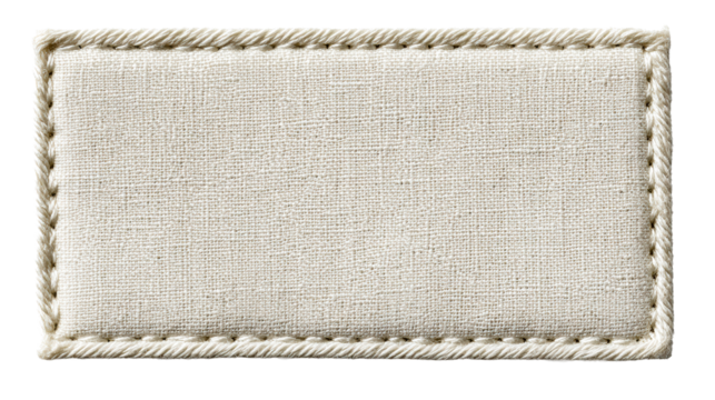 Fabric label with visible stitching and texture on white background, cut out transparent