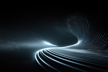 Abstract fractal tunnel, light streaks, dark background
