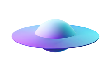 A stylized, 3D rendered UFO.  Pastel, vibrant, gradient colors,  smooth, rounded,  and  slightly pixelated