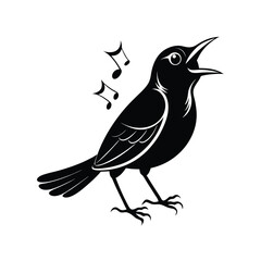 Elegant line art depicting a blackbird in mid flight singing beautifully against a clean white background