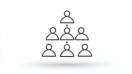 A minimalist diagram illustrating a hierarchical structure with one person at the top and several people below, symbolizing leadership and organization.