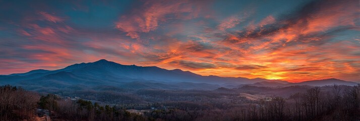 Panoramic sunset view of mountains