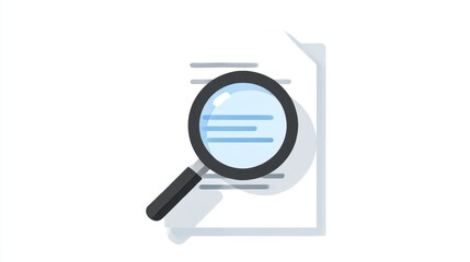 A magnifying glass hovering over a document, symbolizing examination, analysis, or research.