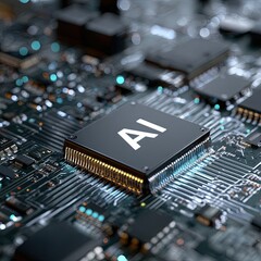 Close-up of an AI processor chip on a complex circuit board