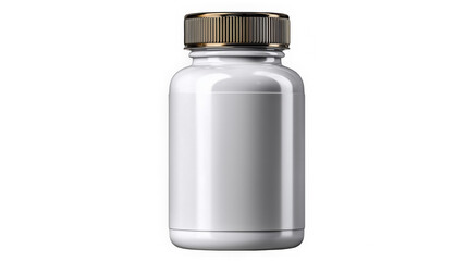 Transparent plastic jar with visible supplement capsule and blank white label for branding or product use