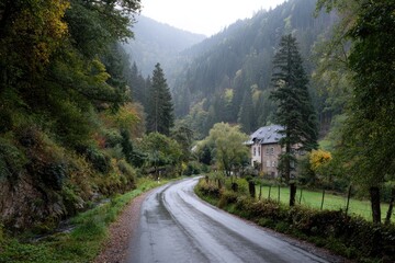 Winding mountain road in autumn