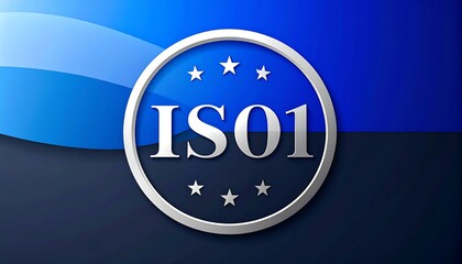 Silver-rimmed circular ISO1 certification seal on a blue gradient background