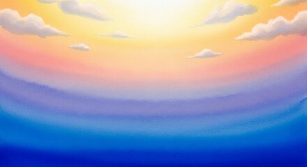 Fototapeta premium Watercolor sunset sky with clouds and ocean