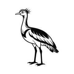 Elegant line art illustration of a bustard bird standing majestically on a clean white background