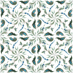 Vector floral pattern for shawl, carpet, scarf. Fantasy flowers, leaves on a white background