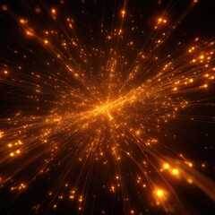 Naklejka premium Abstract explosion of golden particles radiating outward on a dark background