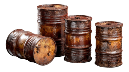 Rusty Barrels: Four weathered metal barrels, once essential for containment, now bear the marks of time and decay. They tell a silent story of industrial heritage.