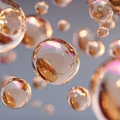 Abstract image of many golden, iridescent spheres