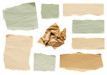 Collection of torn paper pieces isolated on transparent background