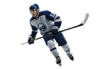 Hockey player in action isolated on transparent background