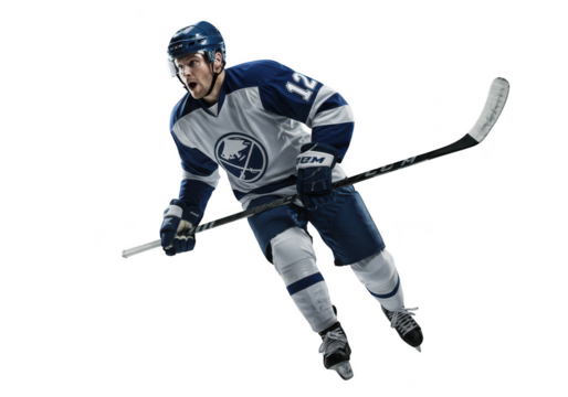 Hockey player in action isolated on transparent background