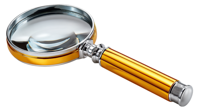 Magnifying Glass Brilliance: A gleaming magnifying glass, showcasing its reflective prowess with a focus on observation and precision, highlighting a commitment to clarity.