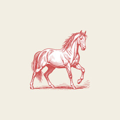Walking horse vintage detailed engraving
