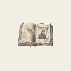 Open book vintage detailed engraving