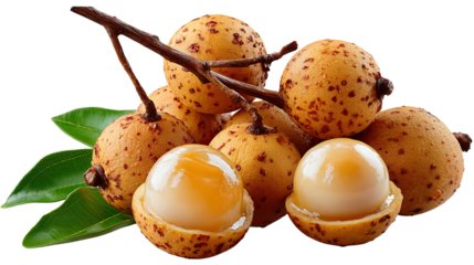 Exotic Longan Fruit: A close-up shot reveals the exotic allure of a longan fruit cluster. the juicy, translucent flesh, and a taste of tropical indulgence.