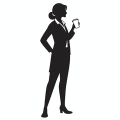 Black Silhouette of Woman Standing and Drinking Coffee